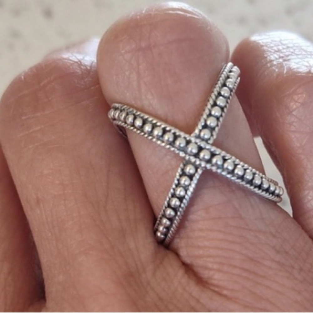Samuel B. Oxidized Crisscross Sterling Silver Bead Ring